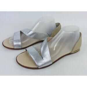 Yosi Samri Womens Shoes Casey Crossover Silver Flats‎ Leather Slip On Sz 9